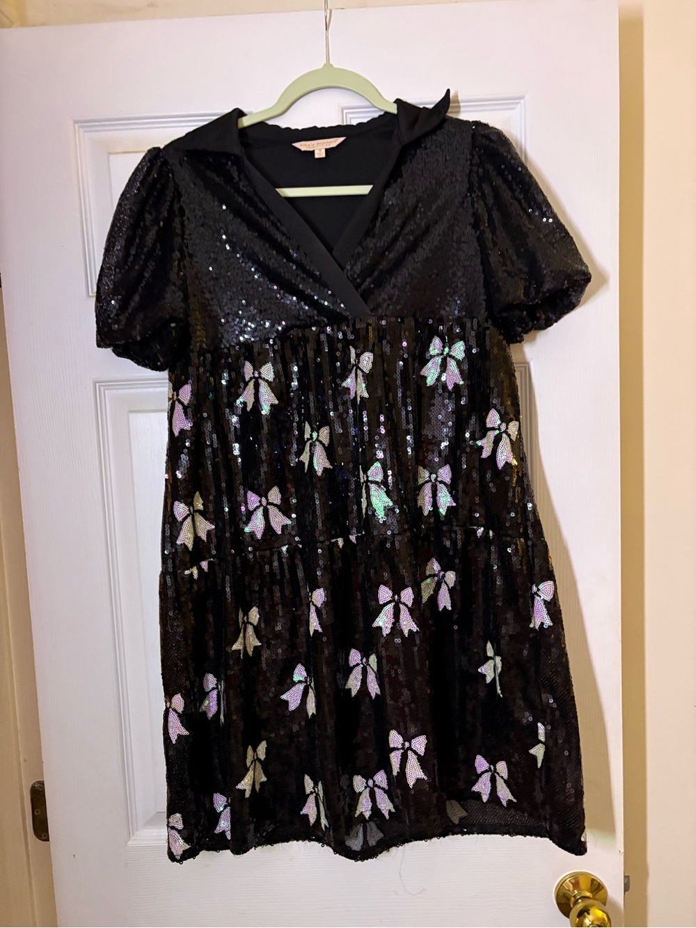 Black Sequin Dress with Iridescent Bows